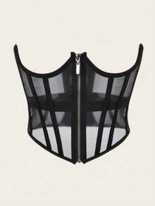 1 chiếc đai nịt eo lưới dành cho nữ, áo corset có gọng, áo định hình eo giúp thon gọn vòng eo, thích hợp cho tiệc tùng và mặc hàng ngày. - màu đen - Xem 1