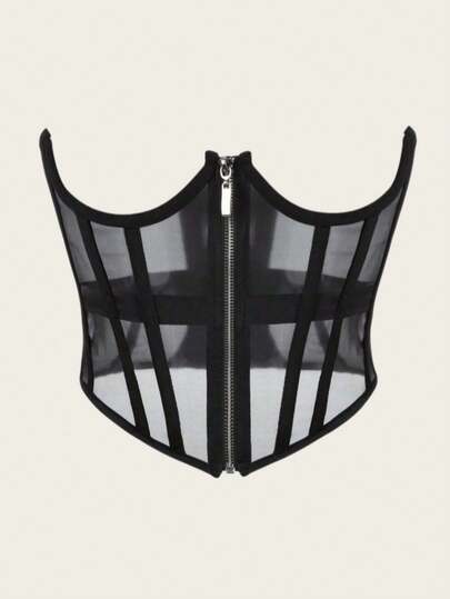 1pc Women's Mesh Waist Cincher, Outerwear Boned Bustier Corset, Slimming Waist Trainer For Party & Daily Wear