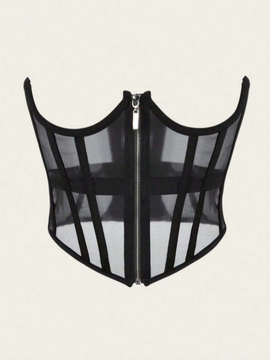 1 chiếc đai nịt eo lưới dành cho nữ, áo corset có gọng, áo định hình eo giúp thon gọn vòng eo, thích hợp cho tiệc tùng và mặc hàng ngày. - màu đen - Xem 1