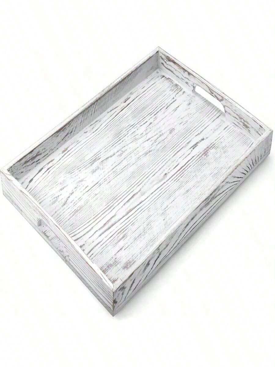 17 Inch Burnt Wood Serving Tray With Handles, Large Wooden Decorative Tray For Ottoman, Breakfast In Bed, Coffee Table, Dinner, Rectangular Tray For Living Room Bedroom Entryway And Kitchen - ColorC - 查看 1