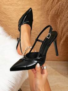 Women's Fashion Knotted Toe Pointed Toe Stiletto High Heel Sandals, Versatile For Outings, Banquets, Parties And Other Occasions - Black - View 1