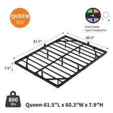 LED Metal Platform Bed Frame, Floating Bed Frame With Heavy Duty Steel Slats, No Box Spring Needed, Easy To Assemble, Full/ Queen/ King, Black (USB LED Strip) - màu đen - Xem 8