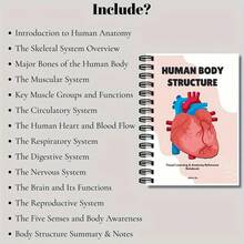 学生解剖学练习册 - 人体结构指南，肌肉、器官和骨骼学习笔记本（含插图） - 包含人体器官解剖图系列，尺寸 5.5 英寸 x 8.3 英寸，厚封面，适用于学习、医学教育、解剖学研究，小巧便携，价格实惠且坚固耐用，优质纸张，学习指南，人体器官图，医学生和医疗保健专业人员必备