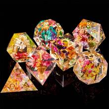 7pcs Resin D&D Dice Set, Role Playing Tabletop Game Dice, Sharp Edge Dice, D&D Gift, Blooming Flower Design - Multicolor - View 1