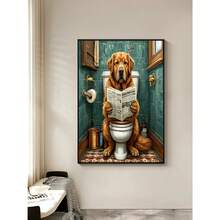 1 pieza Pintura de diamantes de un Golden Retriever sentado en el inodoro leyendo un periódico, lienzo de perforación completa con herramientas, pintura de diamantes hecha a mano para decoración, arte de diamantes, decoración de pared para sala de estar y dormitorio, regalo para adultos principiantes - Multicolor - Ver 5