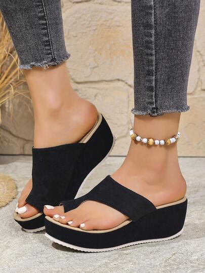 2026 Summer New Thick Sole Toe-Post Wedge Sandals For Women, Fashion Platform Beach Flip Flops, Waterproof