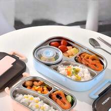 1个不锈钢午餐盒，保温便携午餐盒，带2/4个隔层，配有汤碗和餐具，适合学生、上班族、学校、露营、野餐和家庭使用。 - 彩色 - 查看 2