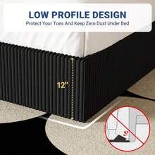 Allewie Full/Queen/King Bed Frame, Upholstered Platform Bed, Adjustable Vertical Channel Tufted Headboard, Corduroy Fabric, Modern Low Profile, Wooden Slats, No Box Spring Needed, Easy Assembly, Black - 黑色 - 查看 5