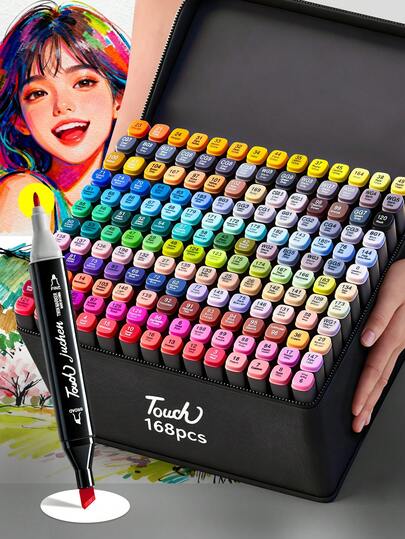1 Set de Marcadores de Doble Punta - Disponible en 24/36/48/60/80/120/168 Colores | Marcadores de Arte Profesionales Adecuados para Anime Dibujado a Mano, Diseño, Pintura de Estudiantes, Arquitectura de Paisajes, Bocetos de Diseño de Moda, Cómics e Ilustraciones para Colorear