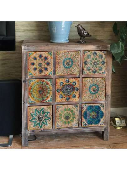 OUTANA 24件套工具及家居装饰套装，北欧风格瓷砖图案墙贴，花卉设计，油漆用品及墙面装饰乙烯基自粘壁纸，黑白风格，适用于厨房、浴室、卧室、客厅、餐厅等。防水、防油、防潮装饰瓷砖贴纸，墙面翻新，地板贴纸，家居装饰