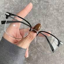 一副男士金属半框方形眼镜，休闲轻便透明眼镜，适合日常佩戴、装饰和旅行 - 彩色 - 查看 2