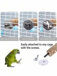 5 Stücke Vogelstangen Set, natürliche Holz Papageien Stangen, 3 Stücke Traubeneichen Stangen, 2 Stücke Ständer, Krallenschleifer, Tiger Streifen Papageien Kaustock, Trainingsäste, geeignet für Nymphensittiche, kleine & mittlere Vögel - Verschiedenfarbig - Übersicht 8