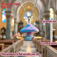 [2D Flat]1pc, Acrylic flat new men's and women's necklace, cute, plant, cute mushroom room, DIY pendant, fashionable sweater chain, the most ideal gift for birthday parties - Bonita casa de hongos - Ver 8