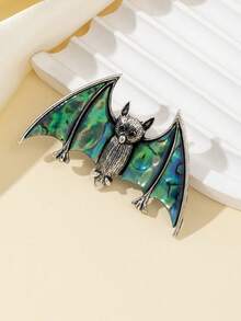 Natural Abalone Shell Bat Shaped Brooch Pin, Alloy Material, Suitable For Women To Wear On Dresses, Coats For Parties, Jewelry Accessory Gift - Multicolor - View 3