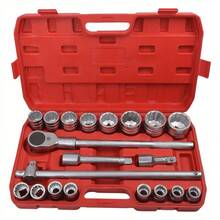 21pcs 3/4" Dr Socket Set 19-50mm 12 Point Sockets Ratchets Extension Ratchet - Silvery - View 2