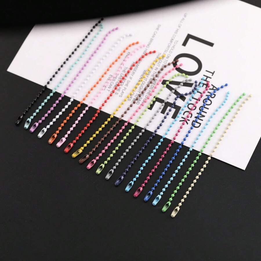 100/200pcs Colorful Round Beads Chain Keychain, Suitable For DIY Bracelet, Keychain, Pendant Accessories (Ideal For Hanging Decorations And Tags) - Multicolor - View 1