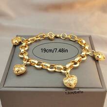 24K镀金铜手链，心形吊坠，适合女性日常佩戴，可作婚礼礼物或日常佩戴。 - 金黃色 - 查看 9