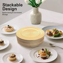 LOYALHEARTDY-BTG Antique Charger Plates Set, 50 Pcs 13in Plastic Embossed Dinner Plate, Round Charger Serving Plate Elegant Floral Plates For Dinner Wedding Party Event Table Setting Decoration - 金幣-50個 - 查看 4