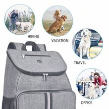 5pcs Pet Travel Set, Includes Cat/Dog Backpack, Waterproof Diaper, Food Travel Tote, Weekend Travel Bag Accessories With Shoulder Strap And Multi-Functional Pockets, Comes With 2 Collapsible Silicone Gift Bowls And 2 Food Gift Baskets, Black - Grey - View 5