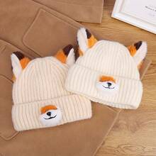 可爱狐狸卡通针织帽，女士秋冬保暖百搭针织帽 - 彩色 - 查看 3