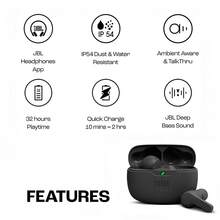 JBL Wave Beam True Wireless Earbuds, Deep Bass Sound, Semi-In-Ear Lightweight Design For All-Day Comfort, Battery Life Of 32 Hours, IP54 Waterproof, Dual Device Connection, Touch Control & Voice Assistant​ - White - View 10