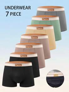 7-Piece Men's Boxer Briefs Set: "Pants" Logo Waistband Breathable Mesh Lining Soft Multi-Tone Daily Underwear - Multicolor - View 1