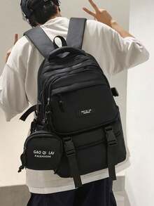 1 Túi Đi Học Cỡ Lớn Có Ngăn Đựng Laptop Phù Hợp Với Laptop 16.5 Inch, Ba Lô Đa Năng Kiểu Dáng Đơn Giản, Túi Đi Học Bằng Nylon Phối Màu, Có Dây Đeo Điều Chỉnh & Dây Đeo Hành Lý, Túi Sách Nhẹ, Di Động, Có Khóa Kéo & Túi Ví Nhỏ, Hoàn Hảo Cho Sinh Viên Tốt Nghiệp & Thanh Thiếu Niên & Nữ Sinh & Nam Sinh Cho Hoạt Động Ngoài Trời & Du Lịch & Học Sinh Trung Học Cơ Sở & Trung Học Phổ Thông & Đại Học - màu đen - Xem 1
