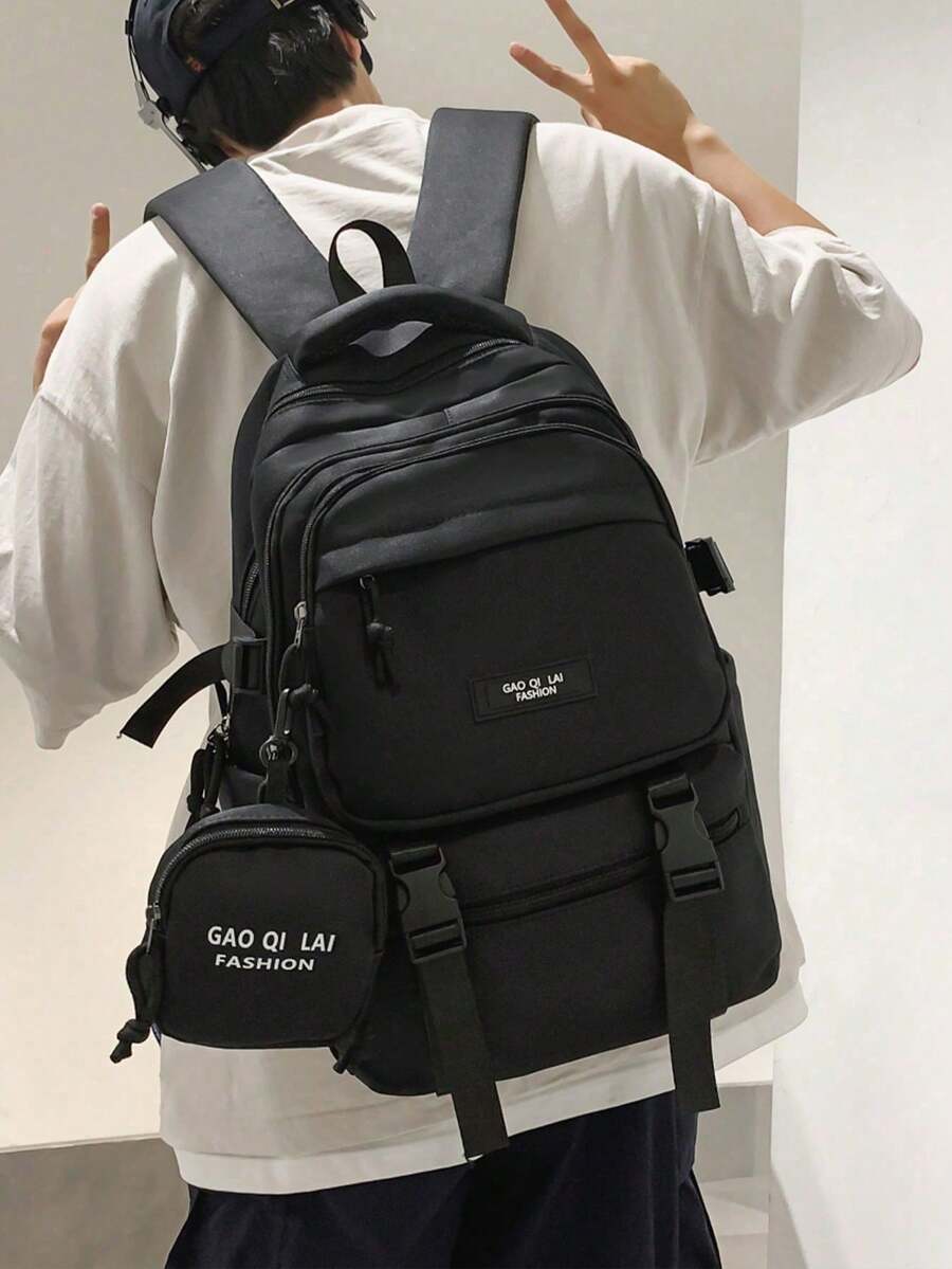 1 Túi Đi Học Cỡ Lớn Có Ngăn Đựng Laptop Phù Hợp Với Laptop 16.5 Inch, Ba Lô Đa Năng Kiểu Dáng Đơn Giản, Túi Đi Học Bằng Nylon Phối Màu, Có Dây Đeo Điều Chỉnh & Dây Đeo Hành Lý, Túi Sách Nhẹ, Di Động, Có Khóa Kéo & Túi Ví Nhỏ, Hoàn Hảo Cho Sinh Viên Tốt Nghiệp & Thanh Thiếu Niên & Nữ Sinh & Nam Sinh Cho Hoạt Động Ngoài Trời & Du Lịch & Học Sinh Trung Học Cơ Sở & Trung Học Phổ Thông & Đại Học - màu đen - Xem 1