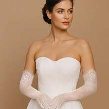 Women's White Long Lace Gloves Mesh Tulle Sheer Elbow Length Bridal Wedding Glove Elegant Floral Costume Gloves For Wedding Opera Party Tea Party Cocktail Cosplay Masquerade - 如圖 - 查看 5