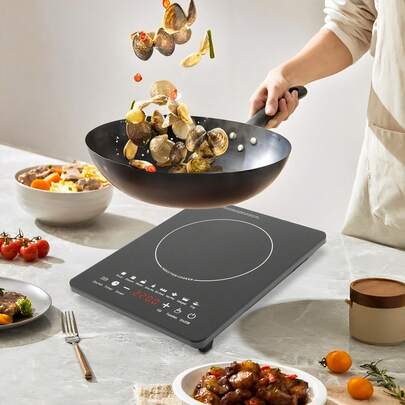 CNCEST Portable Induction Burner, 750w Electric Induction Countertop Burner W/Touch Panel, 8 Cooking Preset Programs, Power & Temp Adjustable, LCD Display, Auto Pot Detection & Auto Shut-Off For Dorm Rooms, Home Kitchens