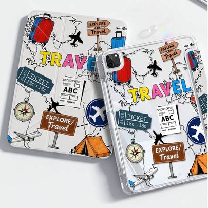 Ốp lưng iPad Cute Travel Elements trong suốt, chống sốc, tương thích với iPad thế hệ thứ 7, 8, 10.2 inch và 10. Thiết kế hình vẽ hoạt hình máy bay, chữ cái dễ thương. Có khe cắm bút tích hợp. Chức năng ngủ/thức. Nhiều chế độ giá đỡ gập. Lựa chọn lý tưởng cho quà tặng năm mới 2026, Giáng sinh, sinh nhật, kỷ niệm.
