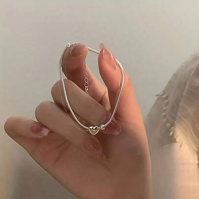 1pc Elegant Heart Shaped Pendant Bracelet - Suitable For Valentine's Day, Anniversary And Daily Wear