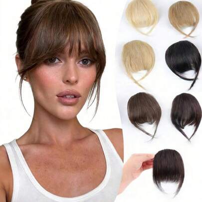 Clip-On Bangs, Real Human Hair Bangs, Bangs With Sideburns, Invisible Clip-On Bangs, Soft French Bangs, Bangs For Women, Natural And Realistic, Suitable For Daily Wear, Lightweight And Flowing Bangs Hairpiece, Available In Dark Brown And Multiple Colors
