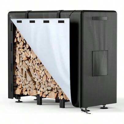 Estantería para leña de exterior con cubierta, estantería de madera interior de 4 pies para leña, soporte impermeable para leña de exterior, soporte ajustable y resistente para troncos para chimenea, patio y terraza, color negro