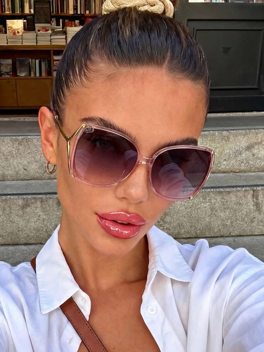 1 Pair Retro Square Sunglasses In Purple & Pink, Elegant & Versatile Design Suitable For Various Occasions: School, Vacation, Travel, Sports, Festivals, Outings, Summer Accessory