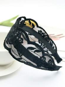 1pc Polyester Floral Print Boho Headband, Elegant Lace Flower Wide Headwrap, Fashion Casual Oversized Headband, Suitable For Holidays And Daily Wear Head Accessories