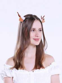 1 Pair Women's Christmas Reindeer Antler White Fur Ball Decor Hair Clips, Girls And Ladies Headpiece Accessories, Suitable For Daily Commute, Party, Christmas, Stage Performance Matching
