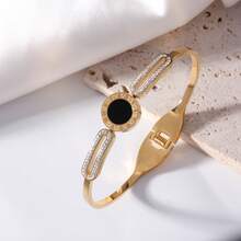 1件经典罗马数字水钻女士手链，简约黑色方块首饰 - 手鐲 - 查看 7