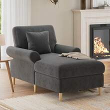 Upholstered Chaise Longue, Folding, Comfortable For Reading, In Velvet, Pouf Chair In The Living Room And Bedroom, Beige, Grey.