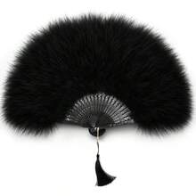 Feather Fan, Vintage Black Hand Fan With Tassel For Party, Wedding, Cosplay, Gothic Accessories, Dance, Photography Prop, 1920s Accessories - 預設 - 查看 7