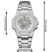 LONGLUX 1 件男士镂空自动机械表，带蝴蝶扣钢带，商务风格 - 銀色 - 查看 8