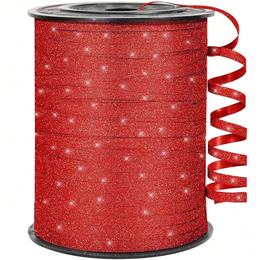 500 Yards Sparkle Red Curling Ribbon For Gift Wrapping, 1/5 Inch Wide Balloon Ribbon String For Florist Flower, Crafts, Wreaths, Bows MaFKing, Birthday Party, Wedding - 閃亮紅 - 查看 1