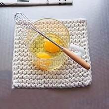 3pcs Wooden Handle Egg Beaters, Stainless Steel Kitchen Egg Whisk And Cream Mixer, 20.07cm - Multicolor - View 3