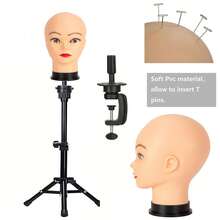 光头模特头，女性专业美容培训模特头，假发支架三脚架，带头，帆布假发头架，带模特头，用于假发制作和展示，非裔美国人模特头，附赠夹式支架 - 彩色 - 查看 1