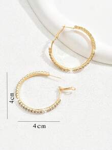 1 Đôi bông tai vòng tròn đính pha lê, thích hợp cho nữ giới đeo hàng ngày và trong các dịp lễ hội. - Vàng - 4cm - Xem 4