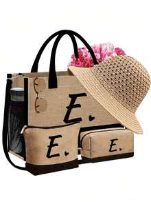 Bộ 4 túi đi biển, thiết kế in hình trái tim độc đáo với các chữ cái từ A đến Z. Mũ chống nắng khoét lỗ mùa xuân hè, mũ xô kiểu Bohemian và mũ len thoáng khí vành rộng kiểu ngư dân. - Nhiều màu - Xem 26