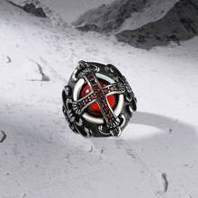 A Fashionable Versatile High-End Gothic Cross Stainless Steel Ring Dominant Ring Crown Ring Suitable For Men And Women Universal Daily Wear Accessories - Đỏ - Xem 5