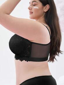 Plus Size Women Lace Padded Push Up Bra - Anti-Sagging, Minimalist & Skin-Friendly, Comfortable & Sexy, Holiday Gift - Black - View 12