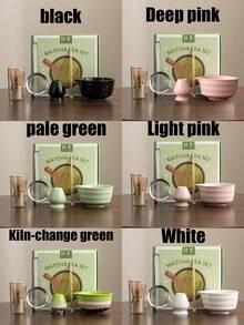 1件/5件套日式抹茶陶瓷碗，含抹茶搅拌器、竹制抹茶勺、抹茶刷，适用于茶道，附赠礼盒