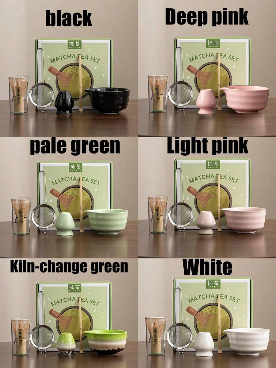 1 pieza/5 piezas Juego de tazón de matcha, batidor de matcha, cuchara de bambú y cepillo de matcha de estilo japonés, adecuado para ceremonia del té, en caja de regalo - Multicolor - Ver 1